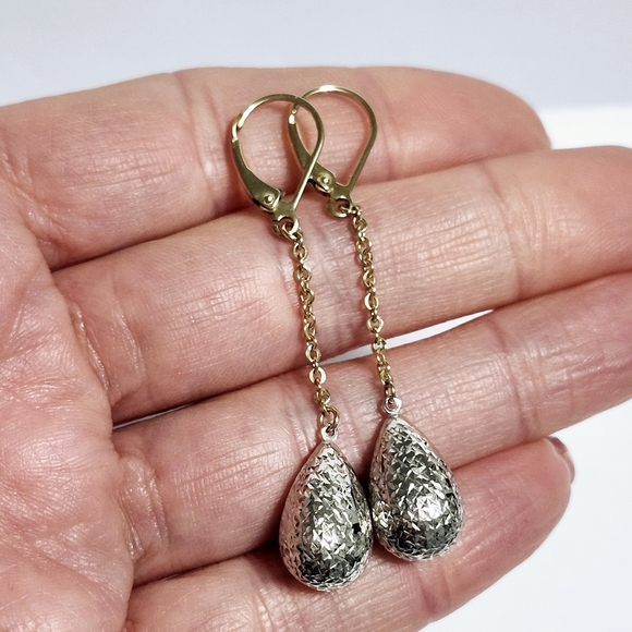 10K Gold Two tone Dangle Earrings - Picture 6 of 11